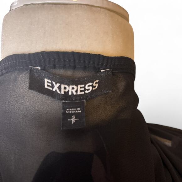 Express Long Sleeve Sheer Floral Pattern Peplum Blouse Black Pink Small - Picture 7 of 8